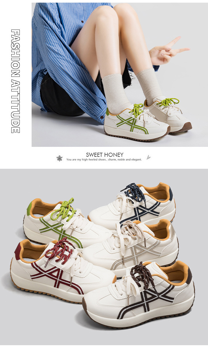 Women's Color Block Lace-Up Sneakers, PU Casual Walking Shoes with Thick Sole