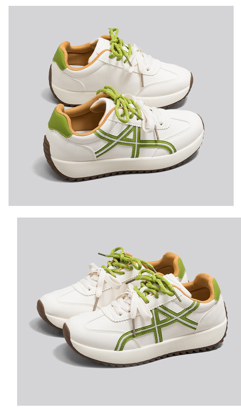 Women's Color Block Lace-Up Sneakers, PU Casual Walking Shoes with Thick Sole