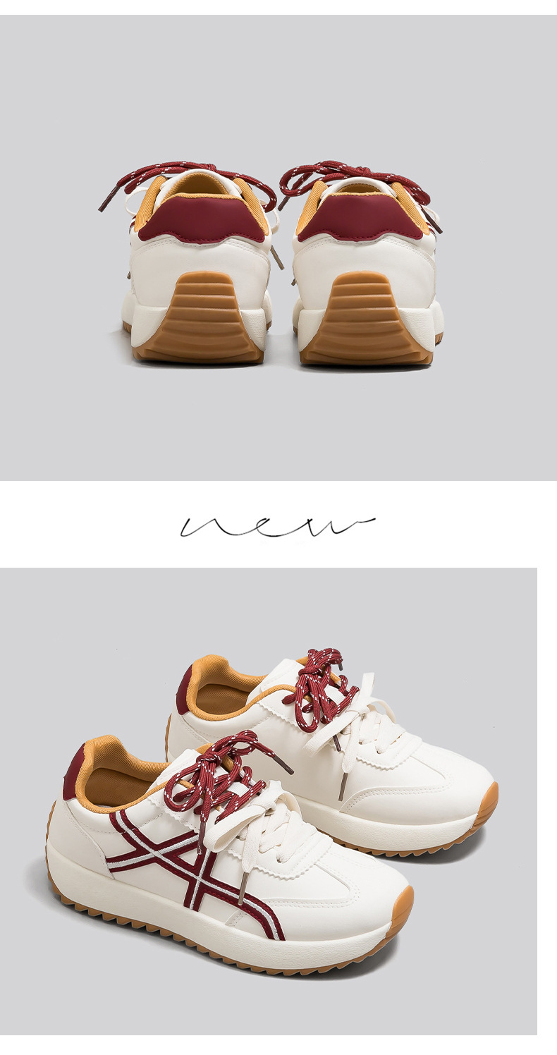 Women's Color Block Lace-Up Sneakers, PU Casual Walking Shoes with Thick Sole
