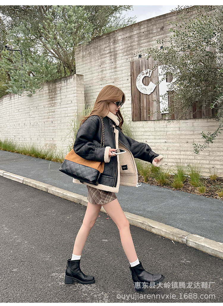 Women Square Toe Chunky Heel Chelsea Ankle Boots, PU Low Shaft Winter Boots with Back Zip