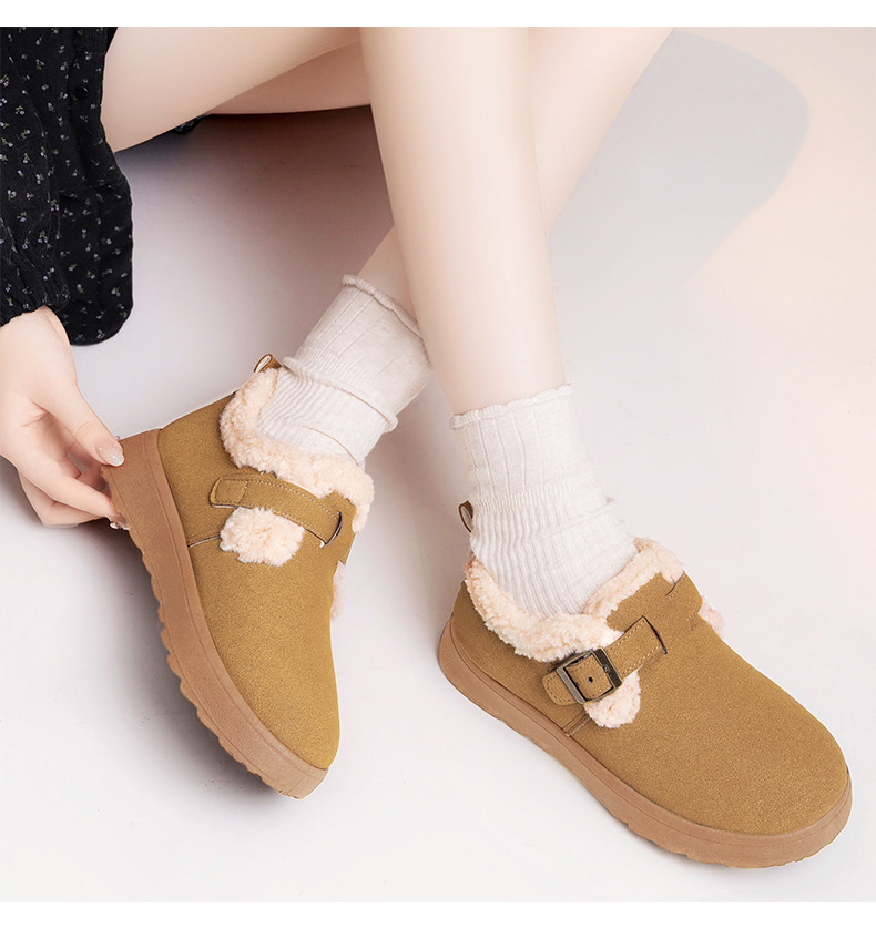 Women's Winter Fleece-Lined Cotton Snow Boots, Slip-On Low Top Casual Shoes