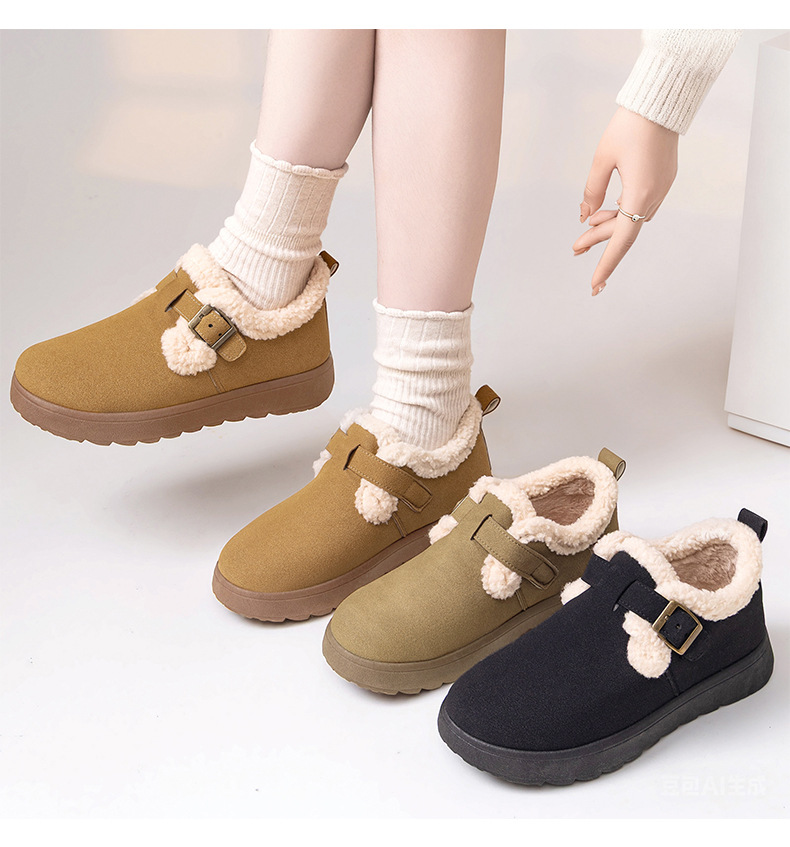 Women's Winter Fleece-Lined Cotton Snow Boots, Slip-On Low Top Casual Shoes