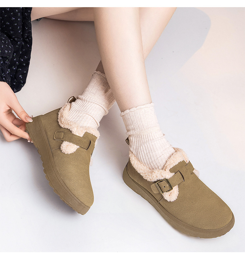 Women's Winter Fleece-Lined Cotton Snow Boots, Slip-On Low Top Casual Shoes
