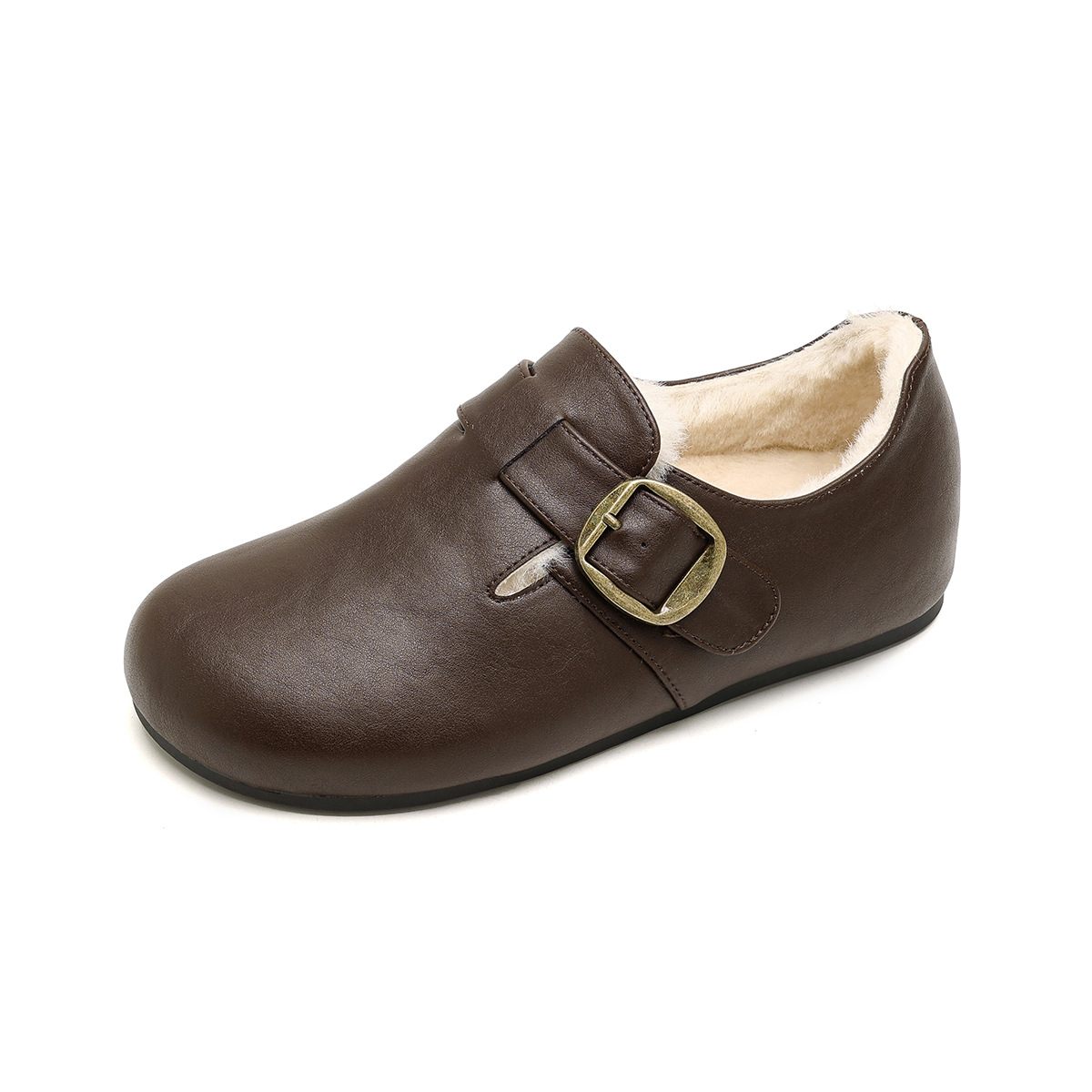 Weiwei Women's Fleece-Lined Clog Shoes, Winter Warm Low Heel Slip-On Shoes with Buckle