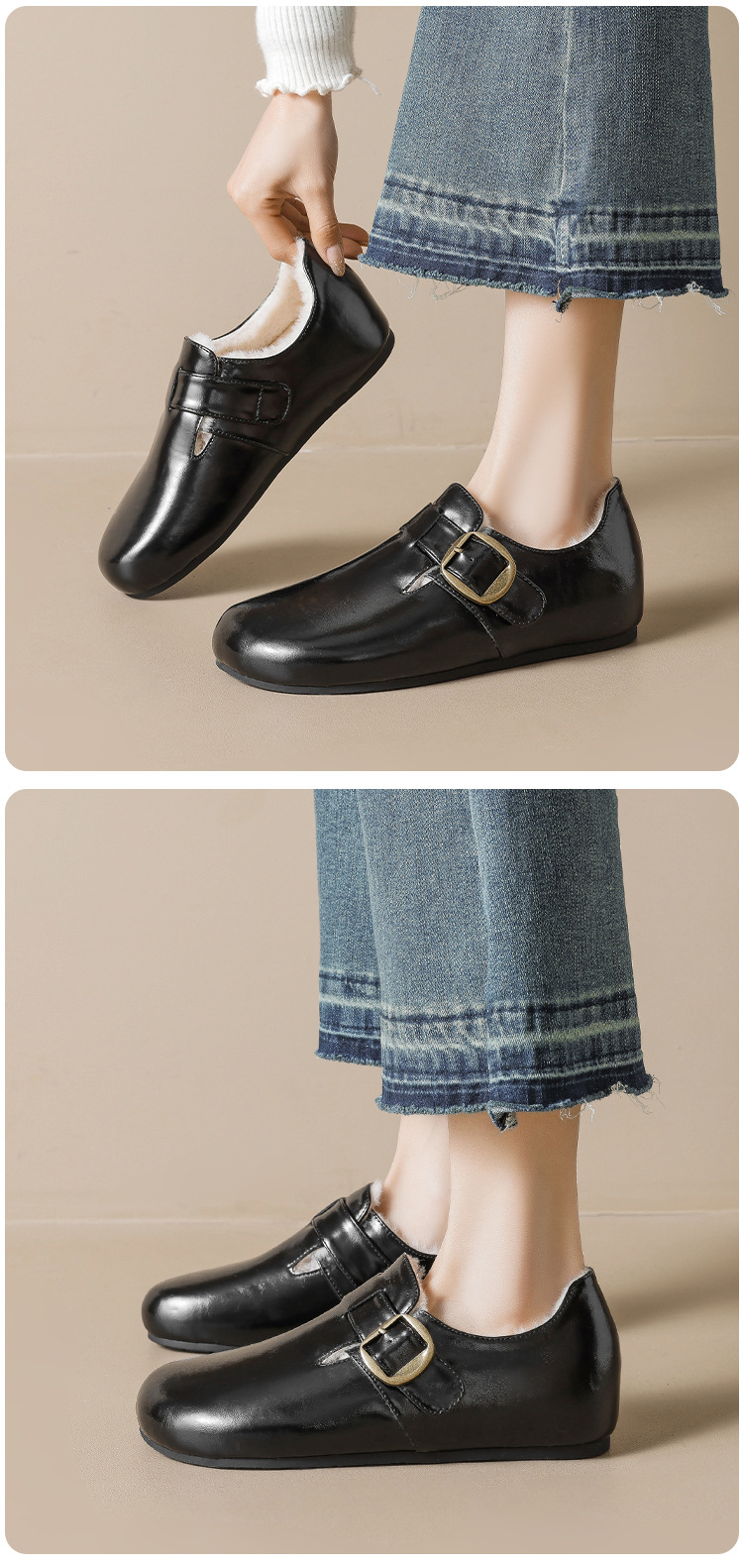 Weiwei Women's Fleece-Lined Clog Shoes, Winter Warm Low Heel Slip-On Shoes with Buckle