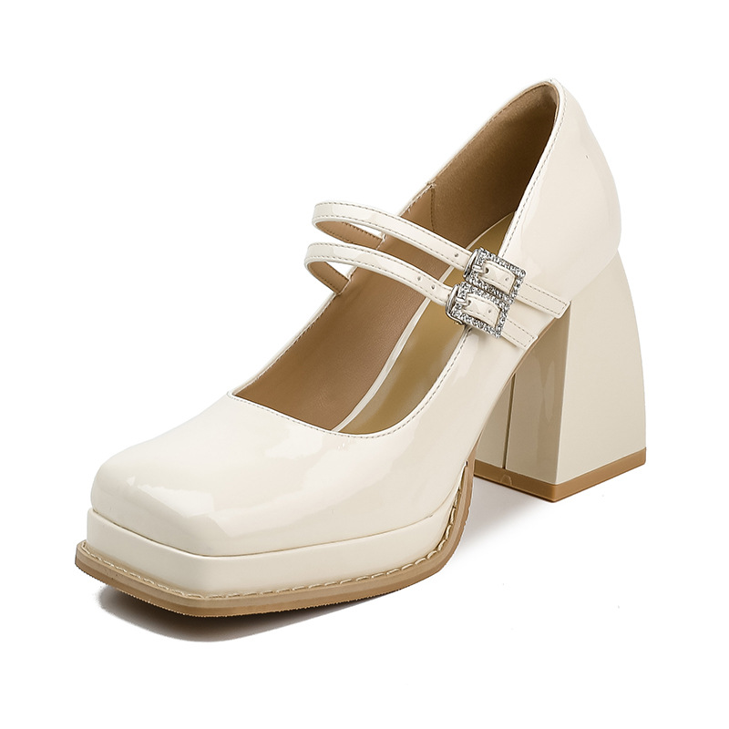 Women's Chunky Heel Mary Jane Shoes, Square Toe Low Top Slip-On Pumps for Commuting