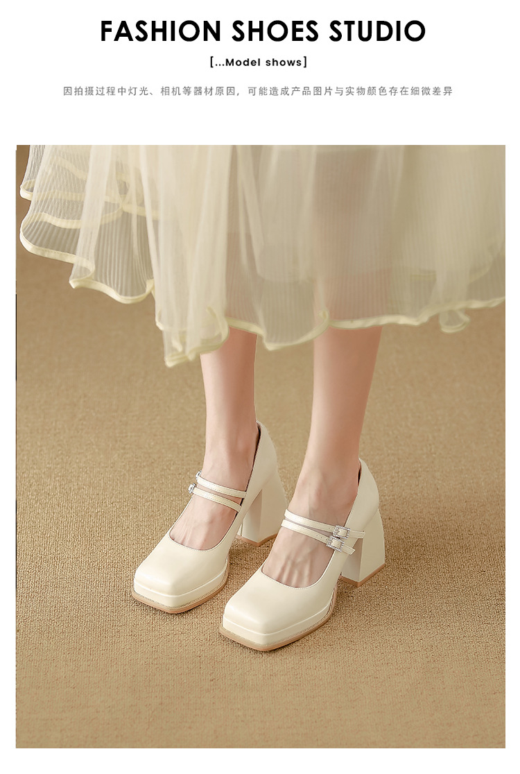 Women's Chunky Heel Mary Jane Shoes, Square Toe Low Top Slip-On Pumps for Commuting