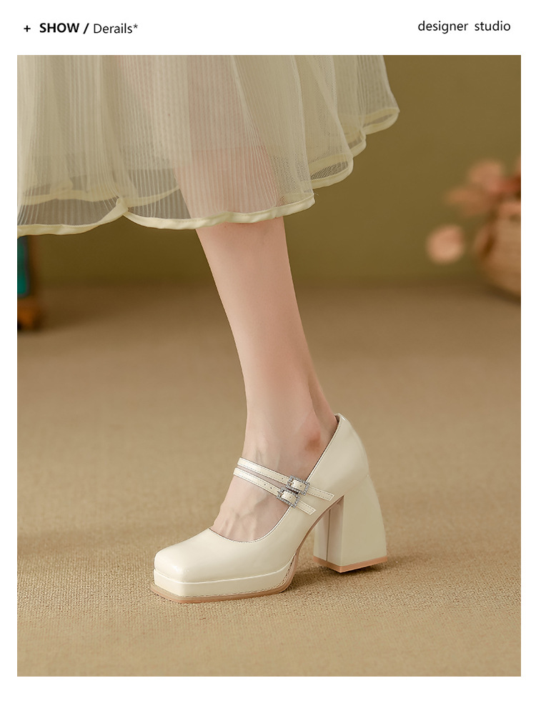 Women's Chunky Heel Mary Jane Shoes, Square Toe Low Top Slip-On Pumps for Commuting