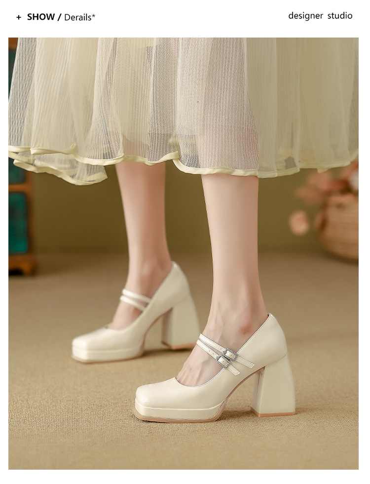 Women's Chunky Heel Mary Jane Shoes, Square Toe Low Top Slip-On Pumps for Commuting