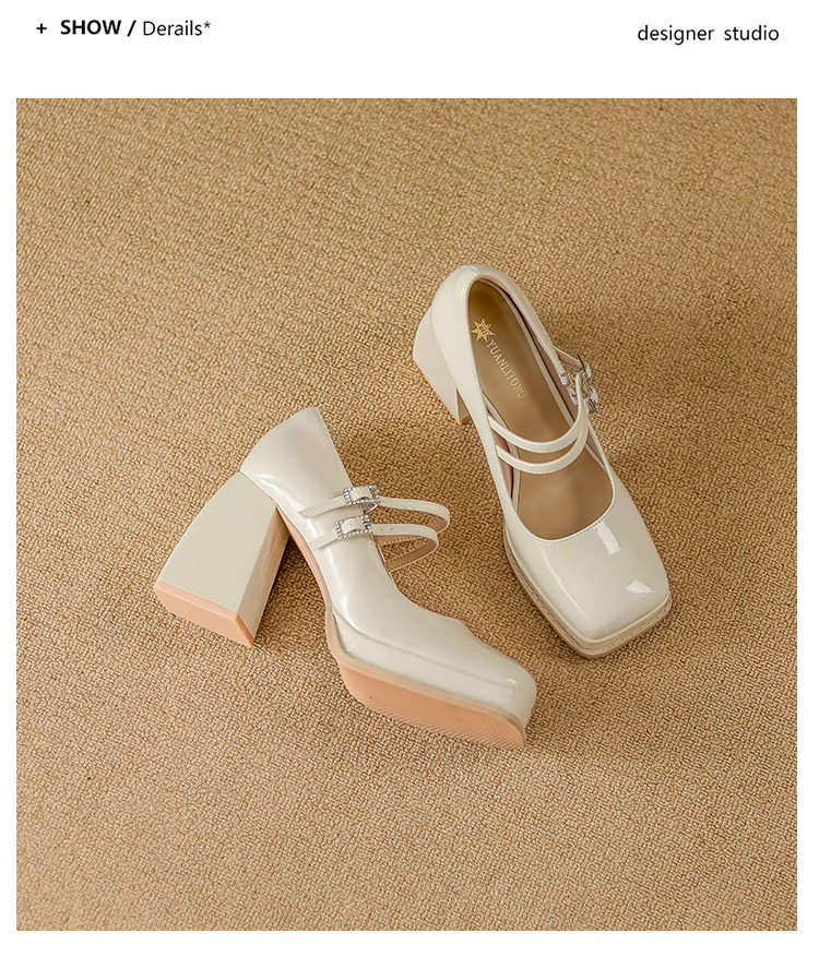 Women's Chunky Heel Mary Jane Shoes, Square Toe Low Top Slip-On Pumps for Commuting