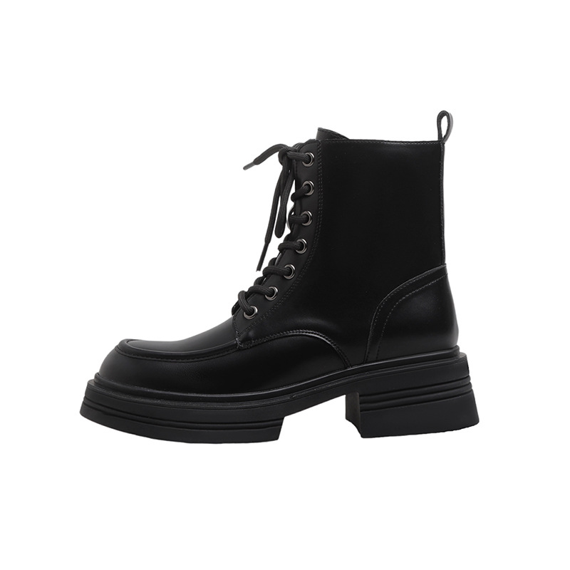 Women's Genuine Leather Martin Boots with Hidden Heel, Retro Brown Lace-Up Ankle Boots