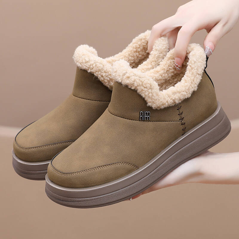Women Winter Fleece-Lined Snow Boots, Slip-On Platform Casual Shoes for Daily Wear