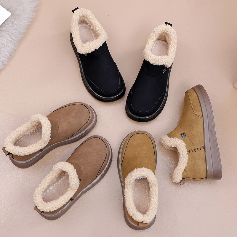 Women Winter Fleece-Lined Snow Boots, Slip-On Platform Casual Shoes for Daily Wear