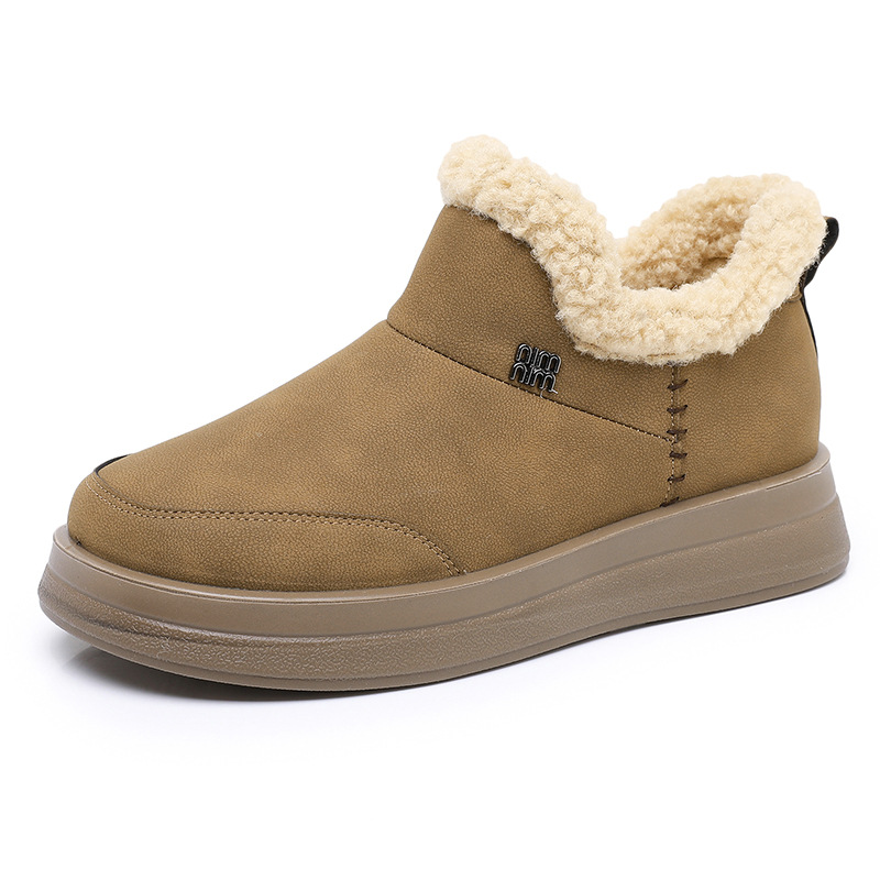 Women Winter Fleece-Lined Snow Boots, Slip-On Platform Casual Shoes for Daily Wear