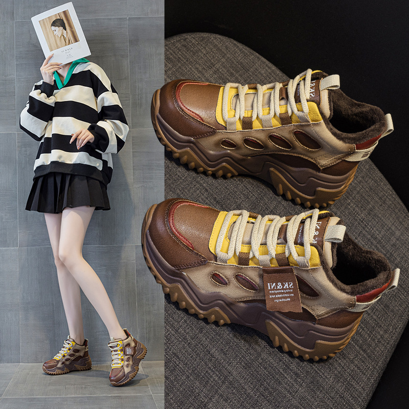 Women High Top Platform Sneakers, Chunky Wedge Casual Shoes with Height Increase, Lace Up