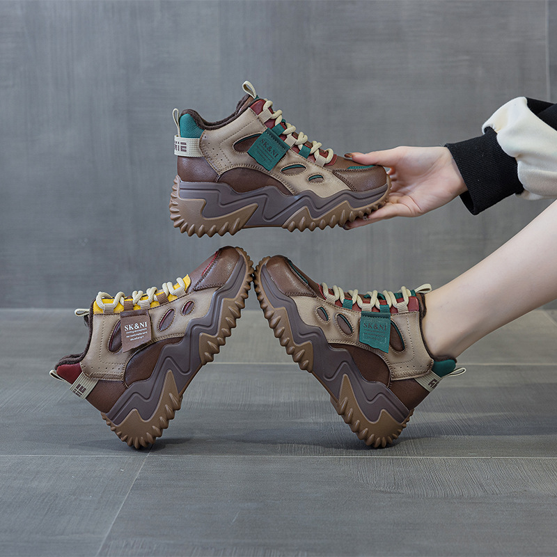 Women High Top Platform Sneakers, Chunky Wedge Casual Shoes with Height Increase, Lace Up