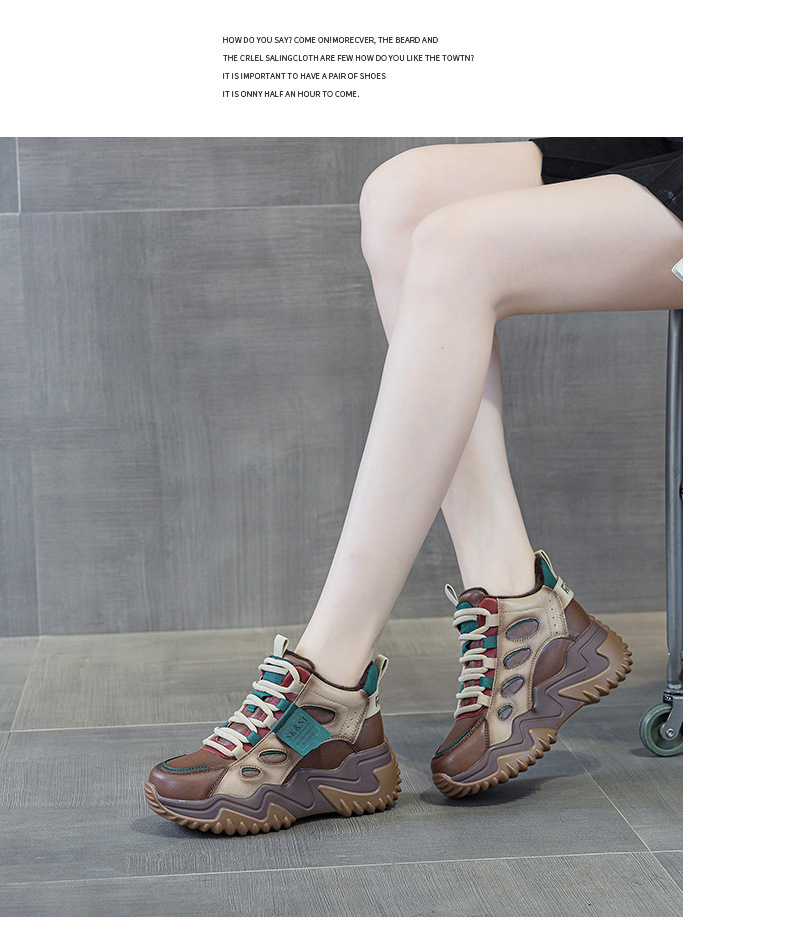 Women High Top Platform Sneakers, Chunky Wedge Casual Shoes with Height Increase, Lace Up