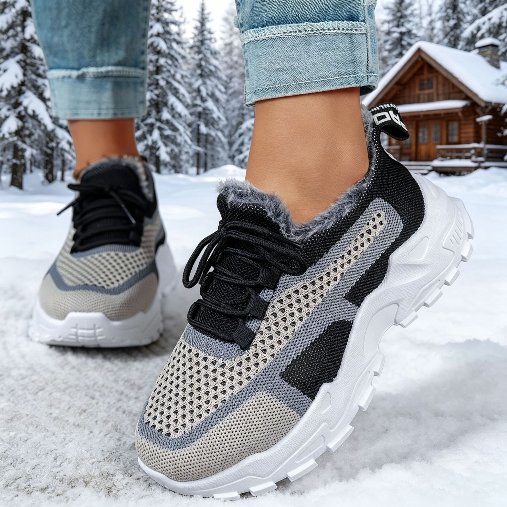 Women's Winter Fleece-Lined Cotton Shoes, Thick Sole Platform Sneakers, Warm Non-Slip Casual Shoes for Outdoor Wear