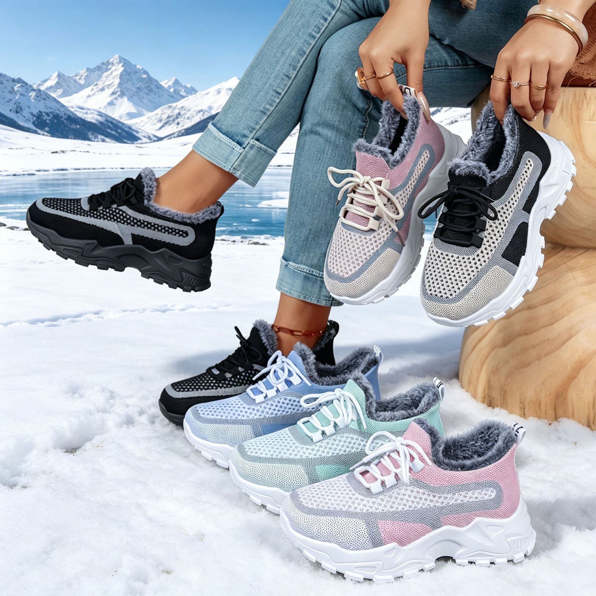 Women Winter Fleece Lined Snow Boots, Thick Sole Slip Resistant Warm Cotton Shoes for Outdoor Wear