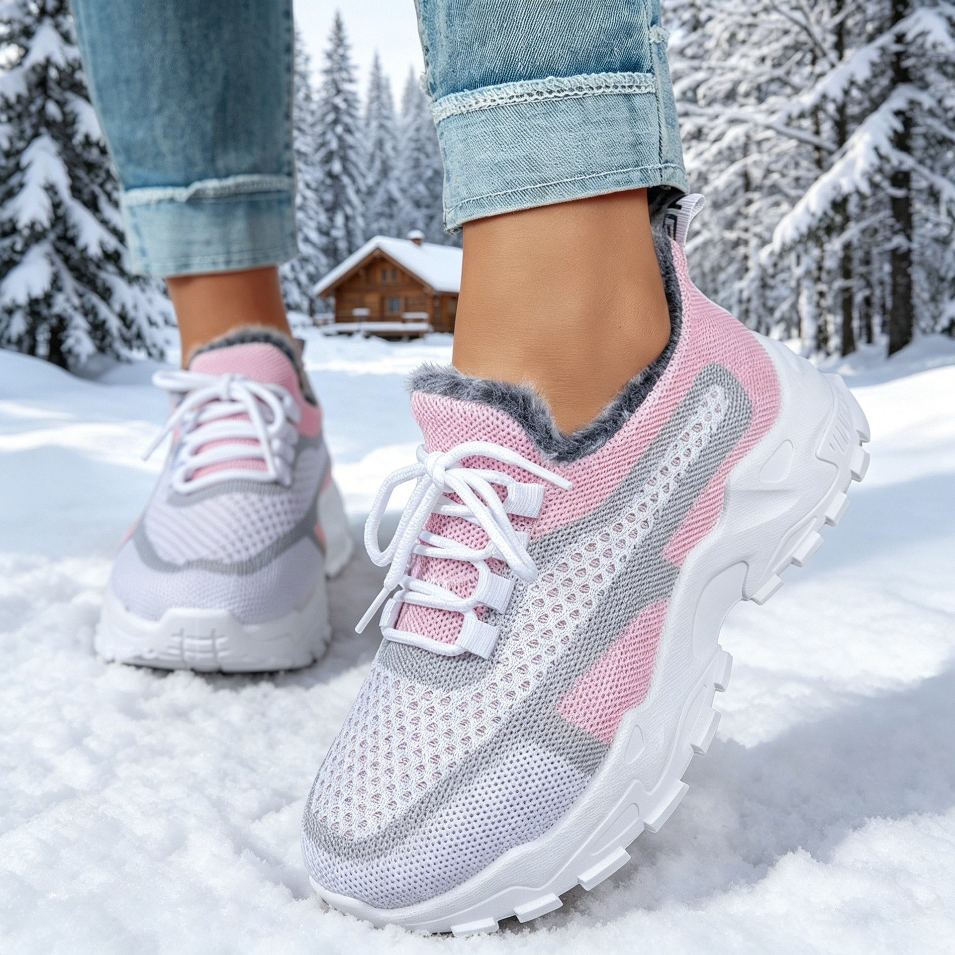 Women Winter Fleece Lined Snow Boots, Thick Sole Slip Resistant Warm Cotton Shoes for Outdoor Wear