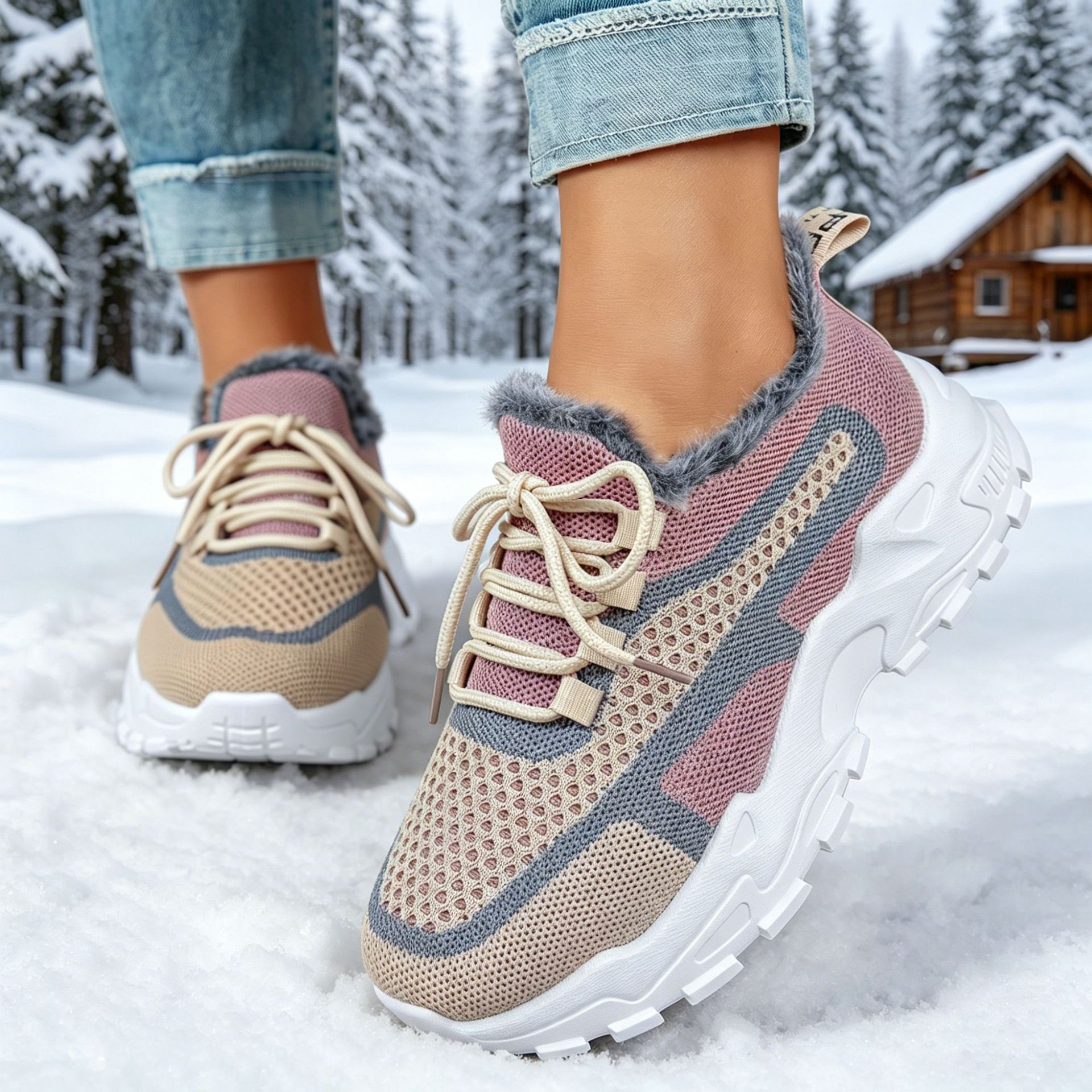 Women Winter Fleece Lined Snow Boots, Thick Sole Slip Resistant Warm Cotton Shoes for Outdoor Wear