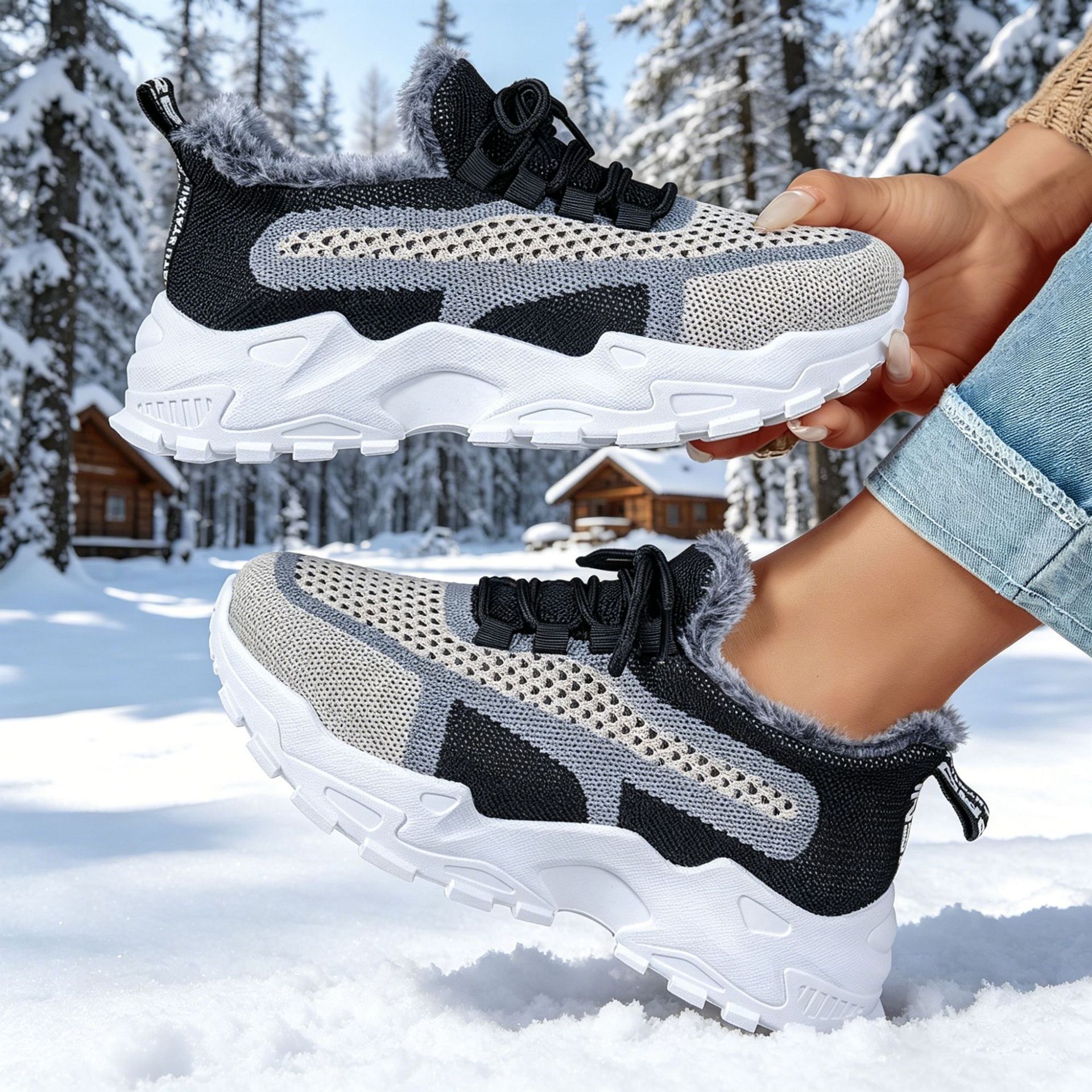 Women Winter Fleece Lined Snow Boots, Thick Sole Slip Resistant Warm Cotton Shoes for Outdoor Wear