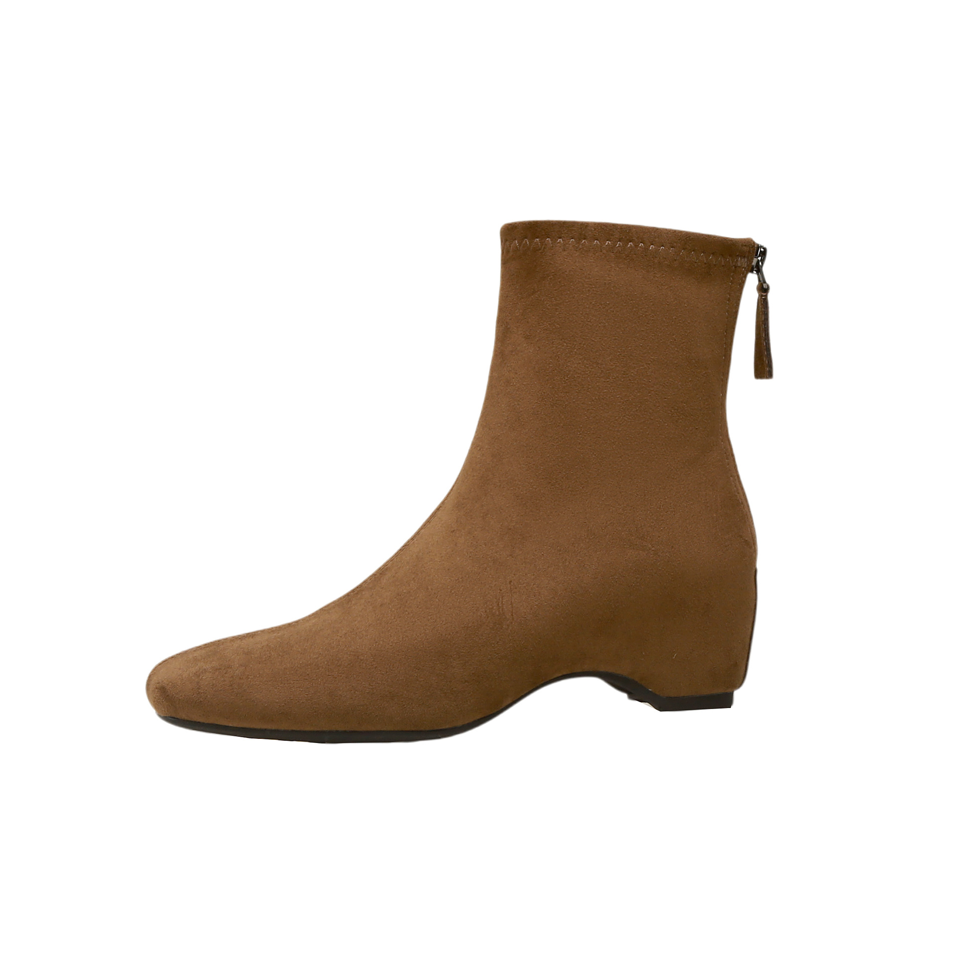 Women Suede Square Toe Ankle Boots with Hidden Heel and Back Zipper, Fall Winter Short Boots