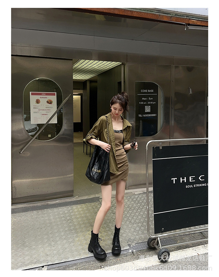 Women's Leather Ankle Boots, Round Toe Chunky Heel Lace-Up Martin Boots for Fall Winter
