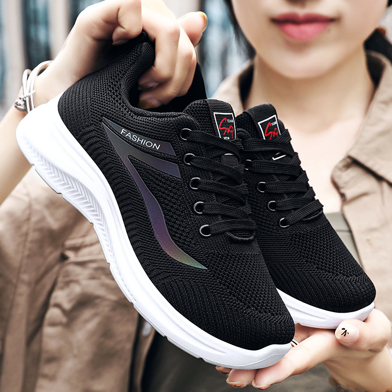 Women Breathable Flyknit Sneakers, Lightweight Soft Sole Casual Walking Shoes for Spring Summer Autumn