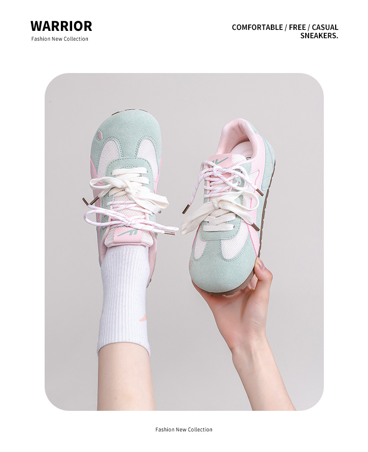 Warrior Women's Low Heel Casual Sneakers, Lightweight Lace-Up Round Toe Shoes for Spring Summer Autumn