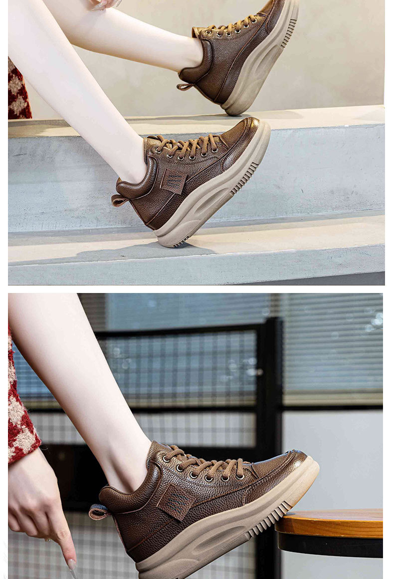 Women's Cowhide Leather High-Top Sneakers, Fleece-Lined Winter Ankle Boots, Retro Lace-Up Casual Shoes