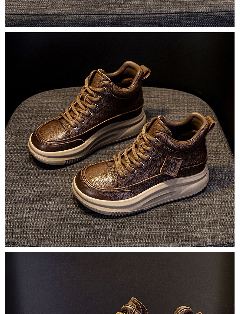 Women's Cowhide Leather High-Top Sneakers, Fleece-Lined Winter Ankle Boots, Retro Lace-Up Casual Shoes