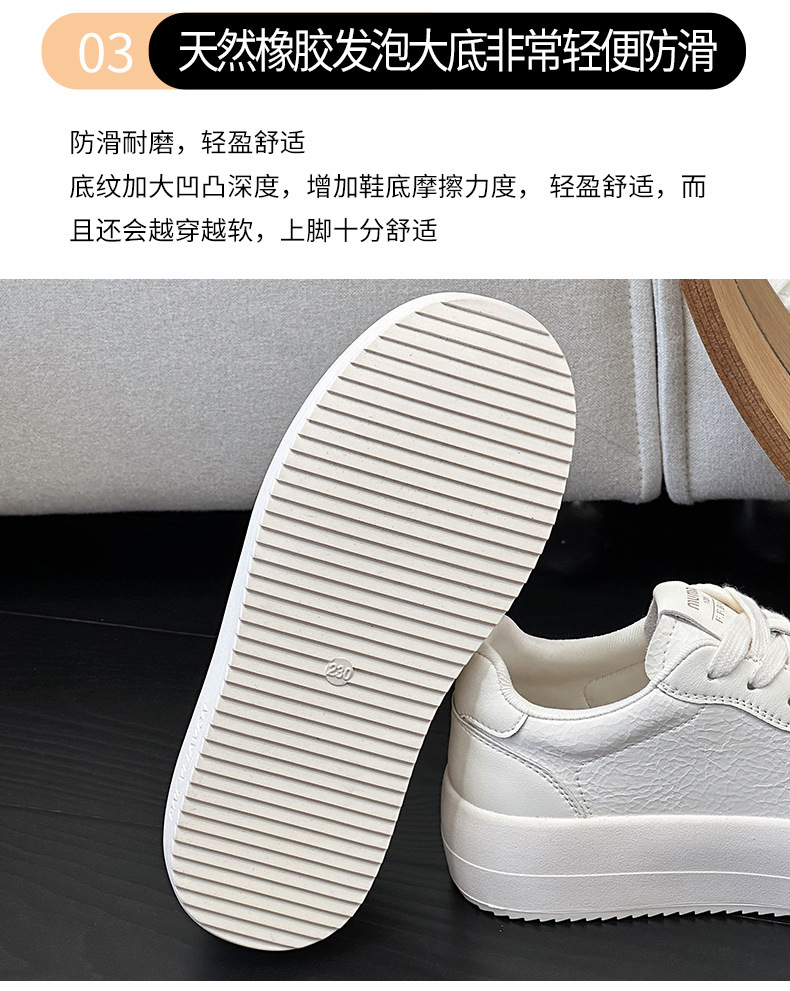 Women's Genuine Leather White Sneakers, Soft Low Top Casual Skate Shoes with Thick Sole