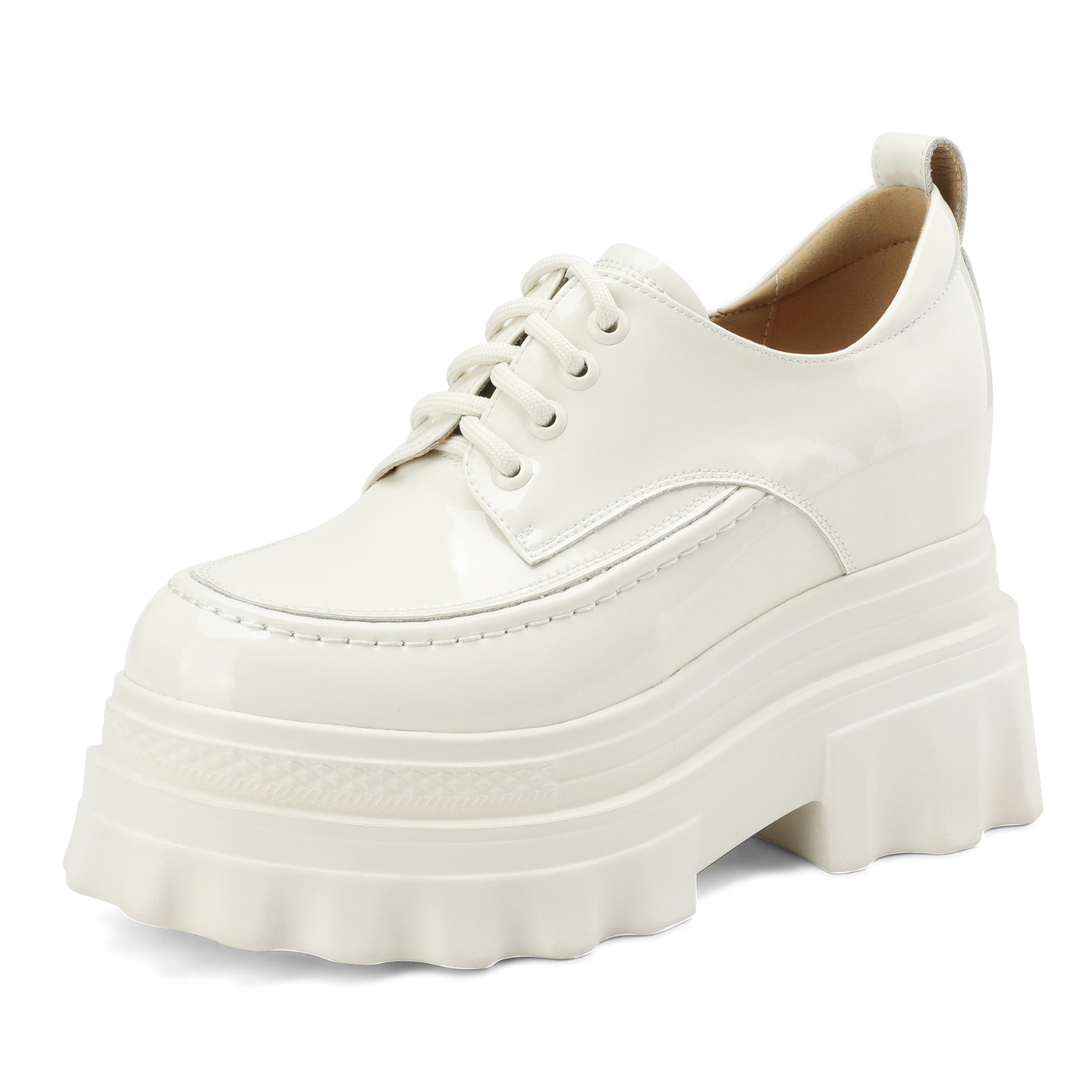 Women Platform Loafers Leather Slip-On Shoes with Buckle, Round Toe Low Top Casual Shoes