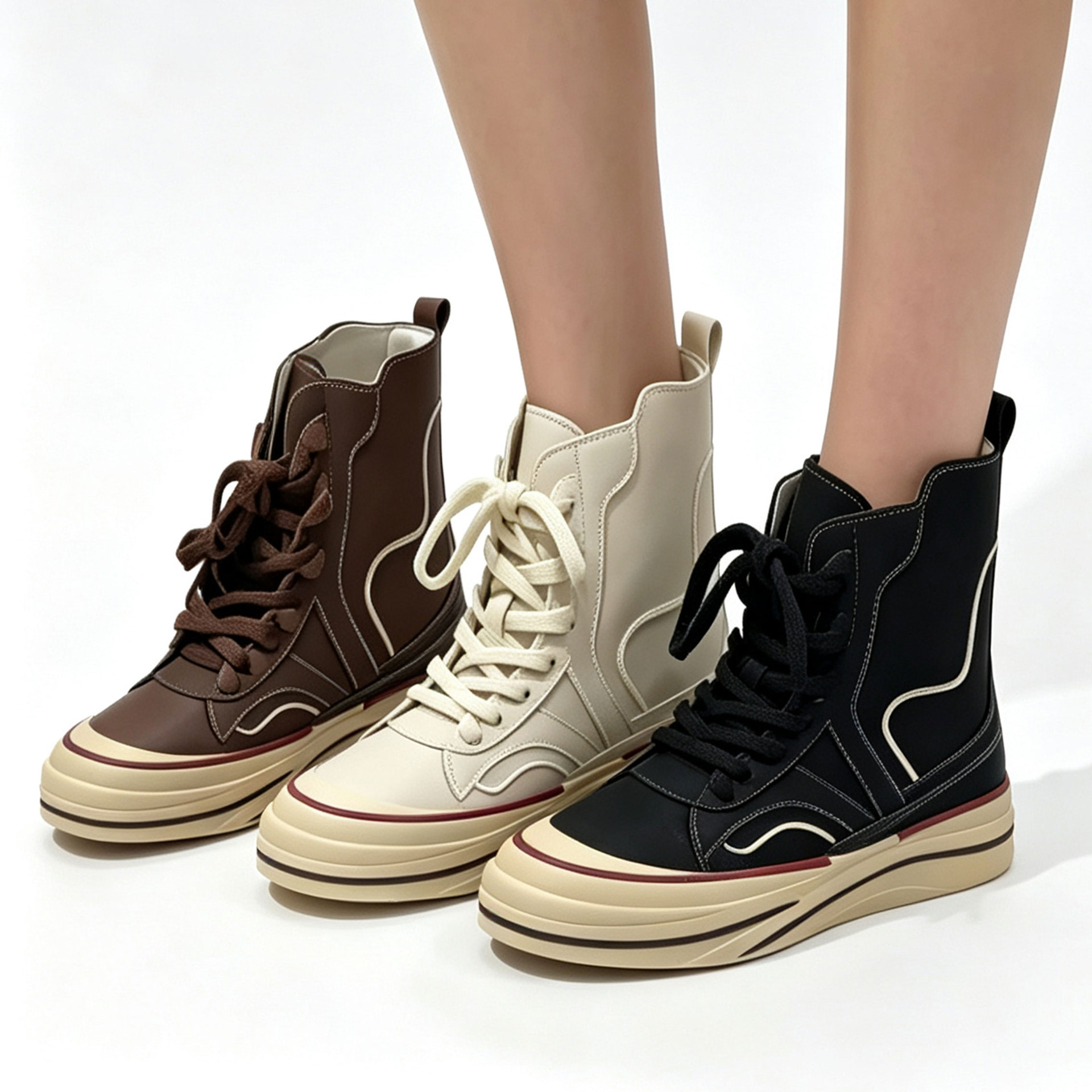 Women's 10cm Platform Sneakers, High Top Inner Heel Casual Shoes, Round Toe Lace Up