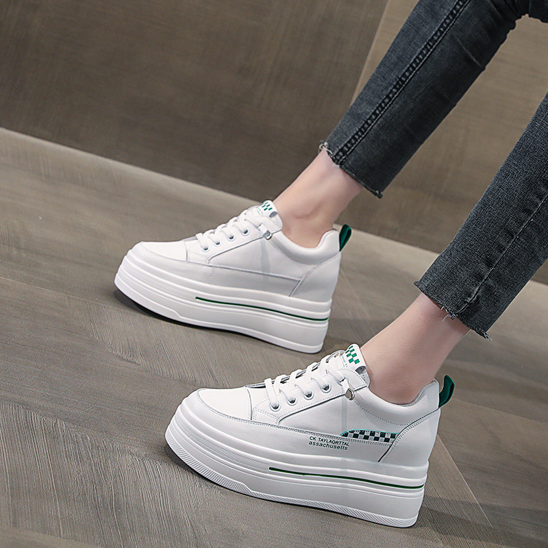 Women's Platform White Sneakers with Inner Height Increase, Breathable Low-Top Casual Shoes