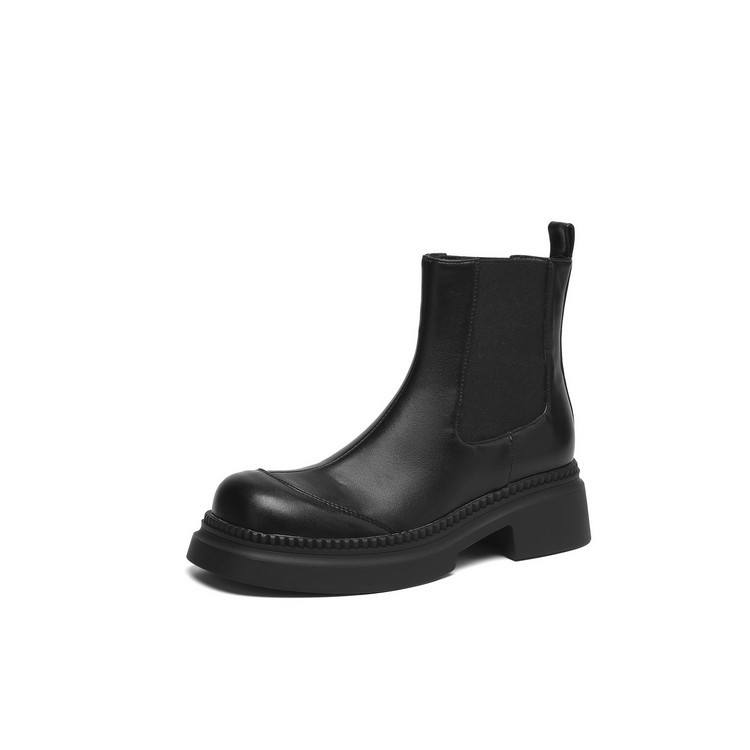 Women's Low Heel Ankle Boots with Buckle Strap, Faux Leather Chunky Heel Mid Calf Boots for Fall Winter