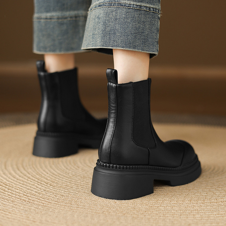Women's Low Heel Ankle Boots with Buckle Strap, Faux Leather Chunky Heel Mid Calf Boots for Fall Winter