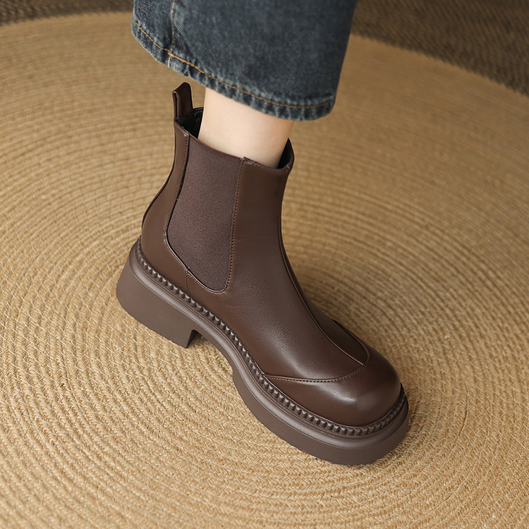 Women's Low Heel Ankle Boots with Buckle Strap, Faux Leather Chunky Heel Mid Calf Boots for Fall Winter