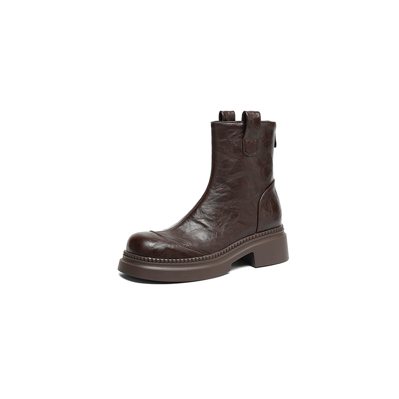 Women's Low Heel Ankle Boots with Buckle Strap, Faux Leather Chunky Heel Mid Calf Boots for Fall Winter