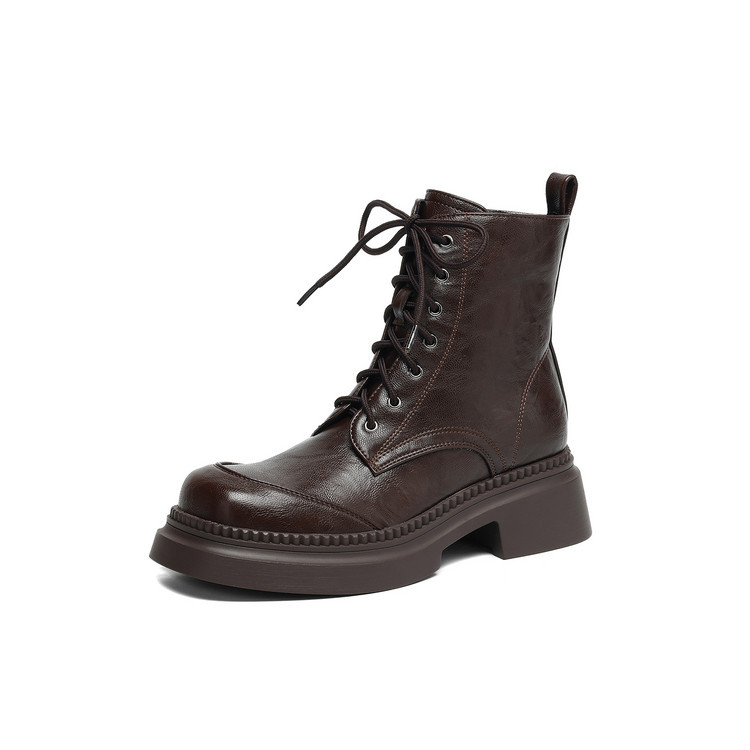 Women's Low Heel Ankle Boots with Buckle Strap, Faux Leather Chunky Heel Mid Calf Boots for Fall Winter