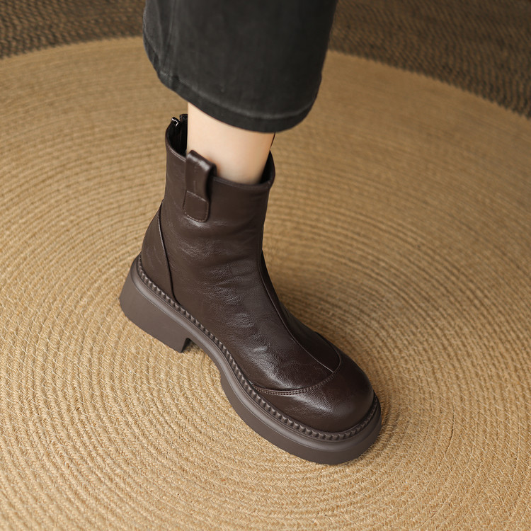 Women's Low Heel Ankle Boots with Buckle Strap, Faux Leather Chunky Heel Mid Calf Boots for Fall Winter