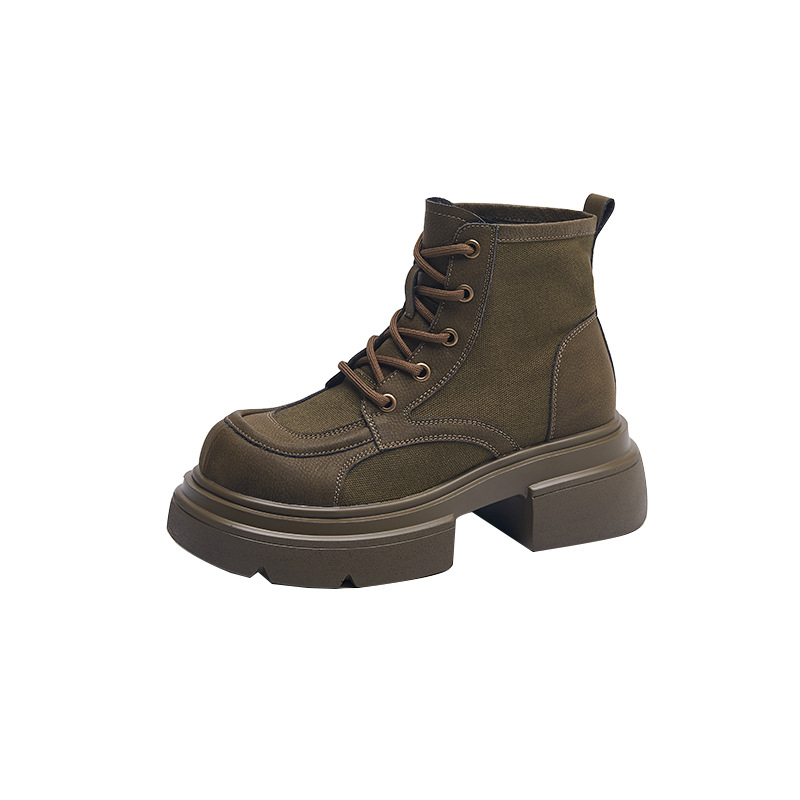 Women's Yellow Platform Martin Boots with Lace-Up and Hidden Heel