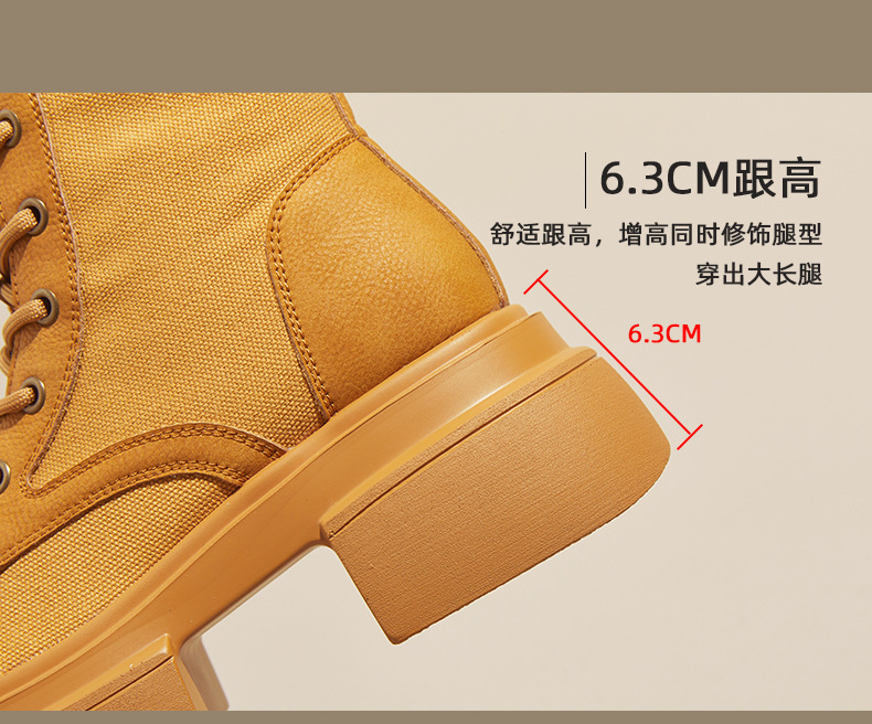 Women's Yellow Platform Martin Boots with Lace-Up and Hidden Heel