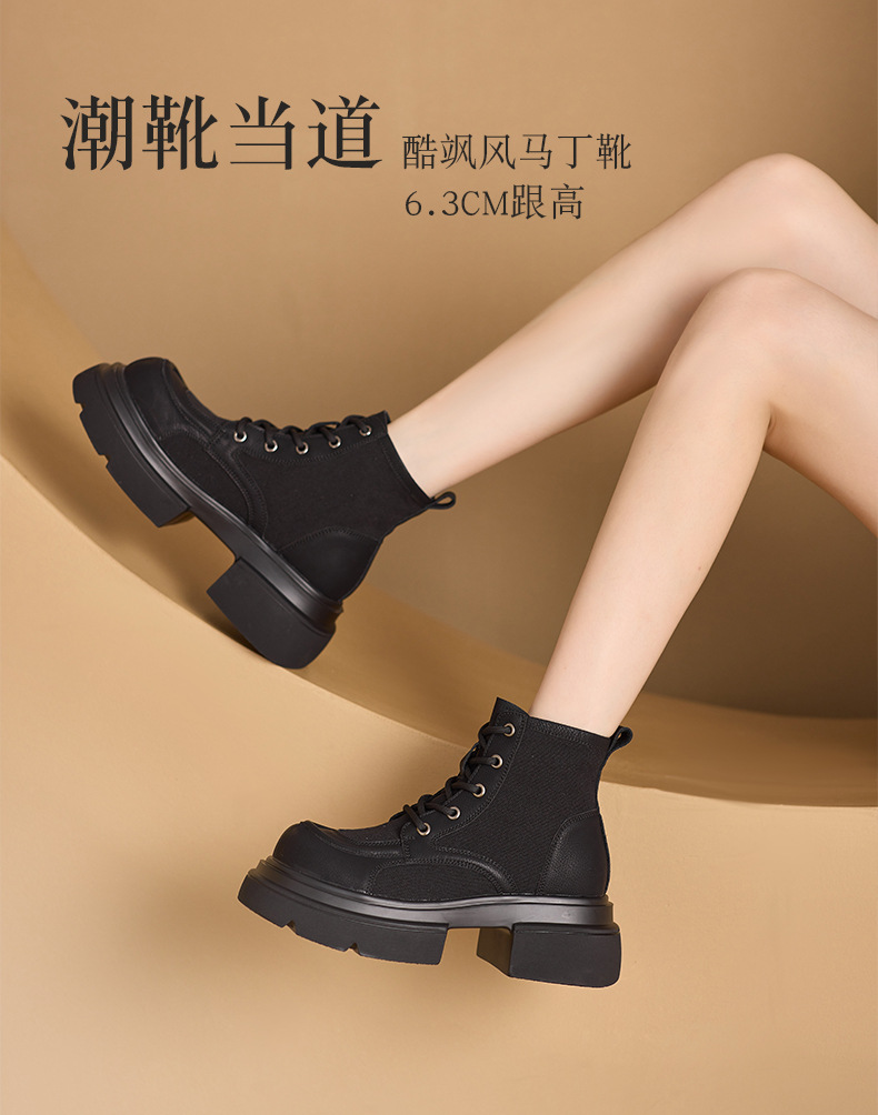 Women's Yellow Platform Martin Boots with Lace-Up and Hidden Heel