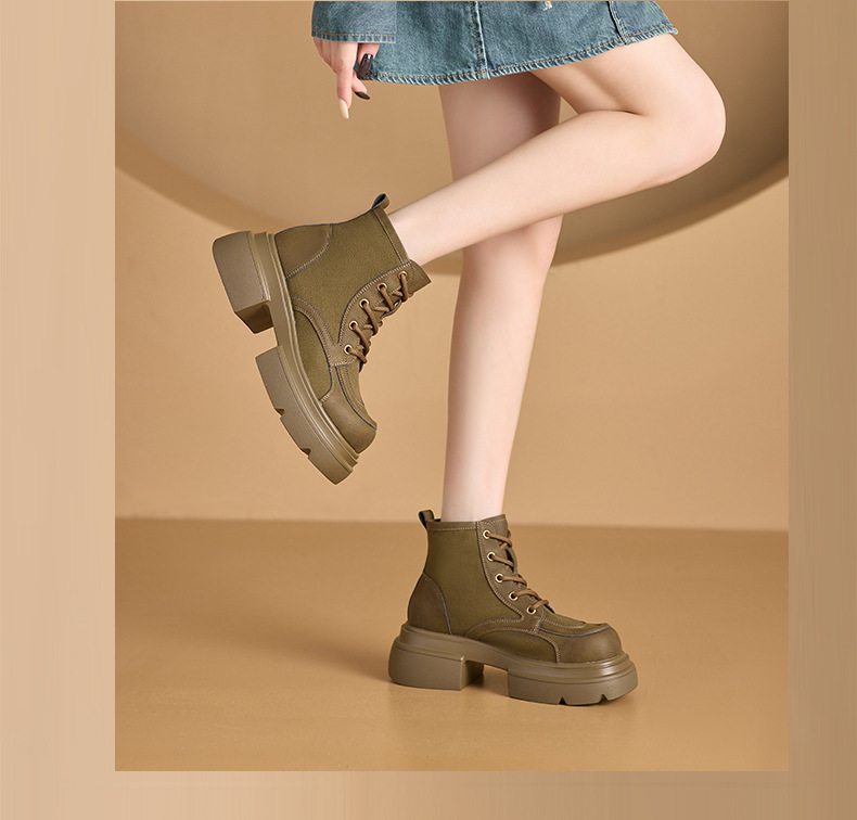 Women's Yellow Platform Martin Boots with Lace-Up and Hidden Heel