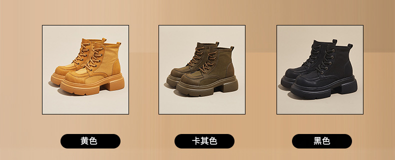Women's Yellow Platform Martin Boots with Lace-Up and Hidden Heel