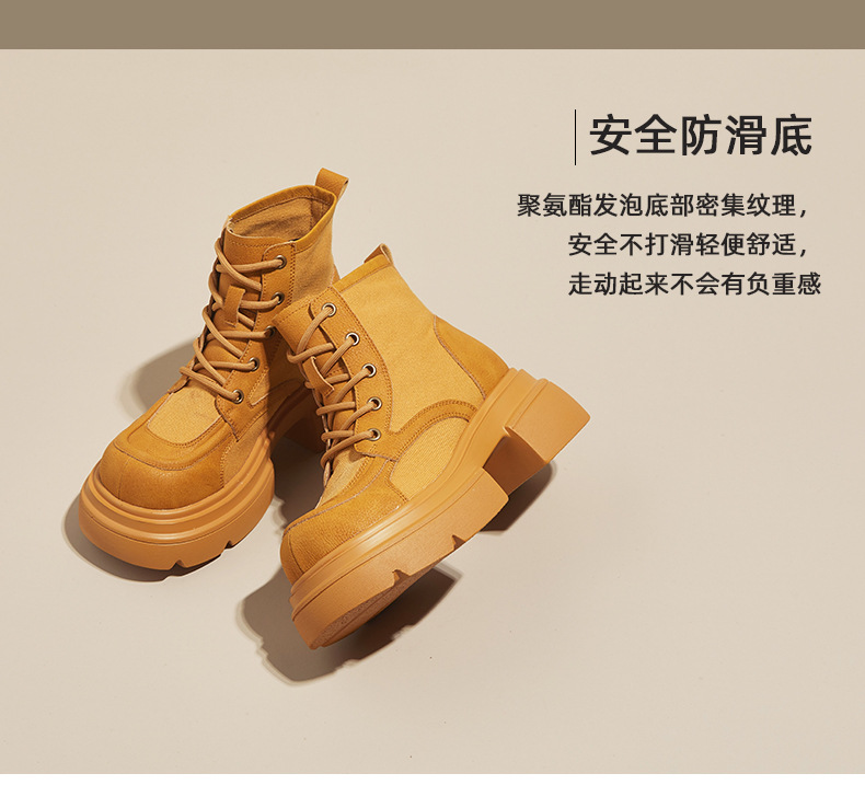 Women's Yellow Platform Martin Boots with Lace-Up and Hidden Heel