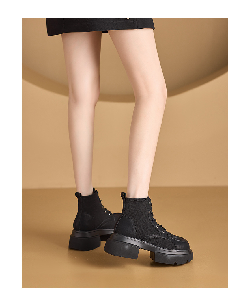 Women's Yellow Platform Martin Boots with Lace-Up and Hidden Heel