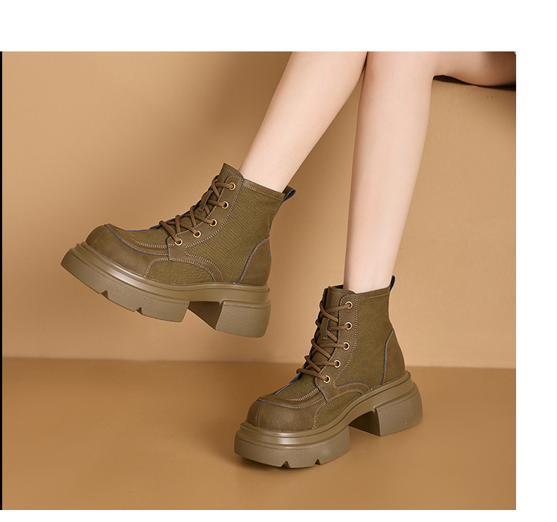 Women's Yellow Platform Martin Boots with Lace-Up and Hidden Heel